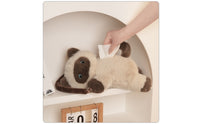 Feline Tissue Holder Embroidered Face Soft Tissue Cover Stuffed for Tabletop