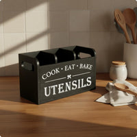 Divided Cutlery Box Distressed Finish Countertop Utensil Holder Vintage Look Wooden Utensil Holder for Tabletop