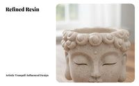 Buddha Head Planter Creative Design Resin Head Plant Pot Tranquil Face Flower Pot With Drainage Hole Home Decoration for Balcony