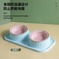 跨境猫碗陶瓷双碗防打翻宠物碗水粮一体狗碗保护颈椎易清洗飞碟碗
