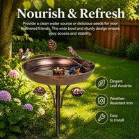 Iron Water Dish for Birds, 12.2 inch Retro Vintage Rustic Garden Decor, Dark Brown Outdoor Bath and Feeder with Post