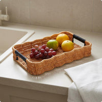 Hand Woven Tray with Handles Handwoven Woven Serving Tray Easy to Clean for Home