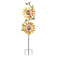 Outdoor Sunflower Spinner Wind Decor Double Bloom Bird Accent Iron Durability Foliage Detail Suitable for Courtyards Villas Garden Beds