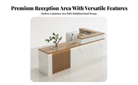 L-Shaped Front Counter High-Gloss Varnished Finish Commercial Cashier Desk Sturdy Construction L-Shaped Reception Desk for Receptionists, Lobby