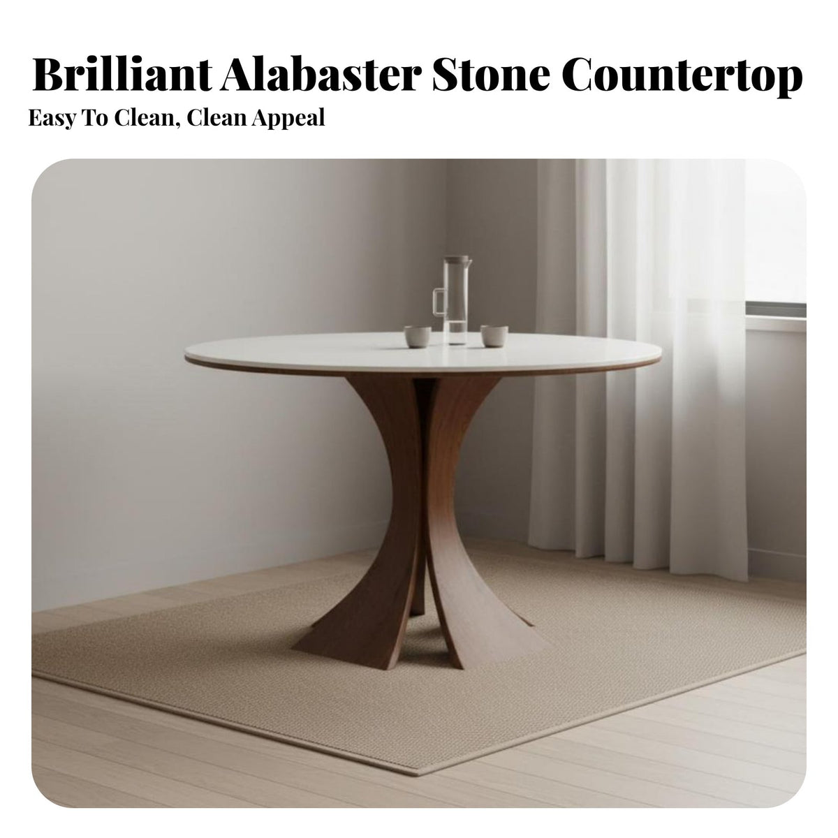 Sintered Stone Top Fluted Pedestal Dining Table Space-Saving Household Furnishing Easy to Clean Home Furniture abrasion Resistant for Apartment Dwellers, Homeowners, Families, Small Living Spaces, Kitchen, morning meal corner