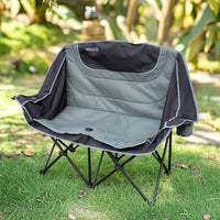 Two-Person Outdoor Lounge Chair Padded Double Camping Chair Foldable Camping Loveseat for Couples, Campers, Patio, Backyard