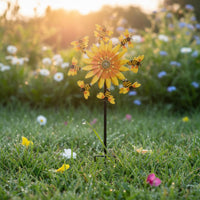 Floral and Bees Stake Whirligig Weather-Resistant Floral Wind Whirligig Bright Colors Outdoor Decor for Patio