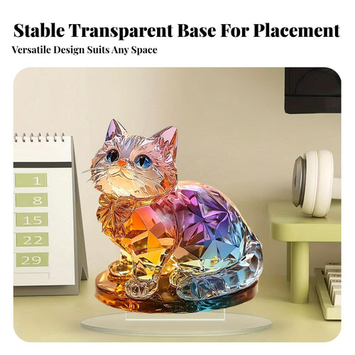 2D Acrylic Cat Desktop Ornament Cute Design Colorful 2D Cat Display Art home Decoration for Desktop, Living Room, Bookshelf
