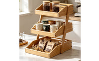 Wooden Countertop Organizer Sturdy 3-Tier Wooden Rack Multi-Use Stepped Storage Shelf for Coffee Lovers, Kitchen Counter