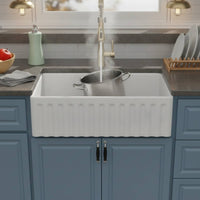 Ceramic Apron Sink White Single Basin Sink Drain Strainer Included for Kitchen