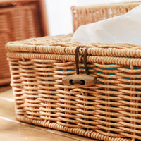Rattan-Woven Tissue Box Cover, New Chinese Style Storage Box for Desk, Tabletop, Remote Control Organizer