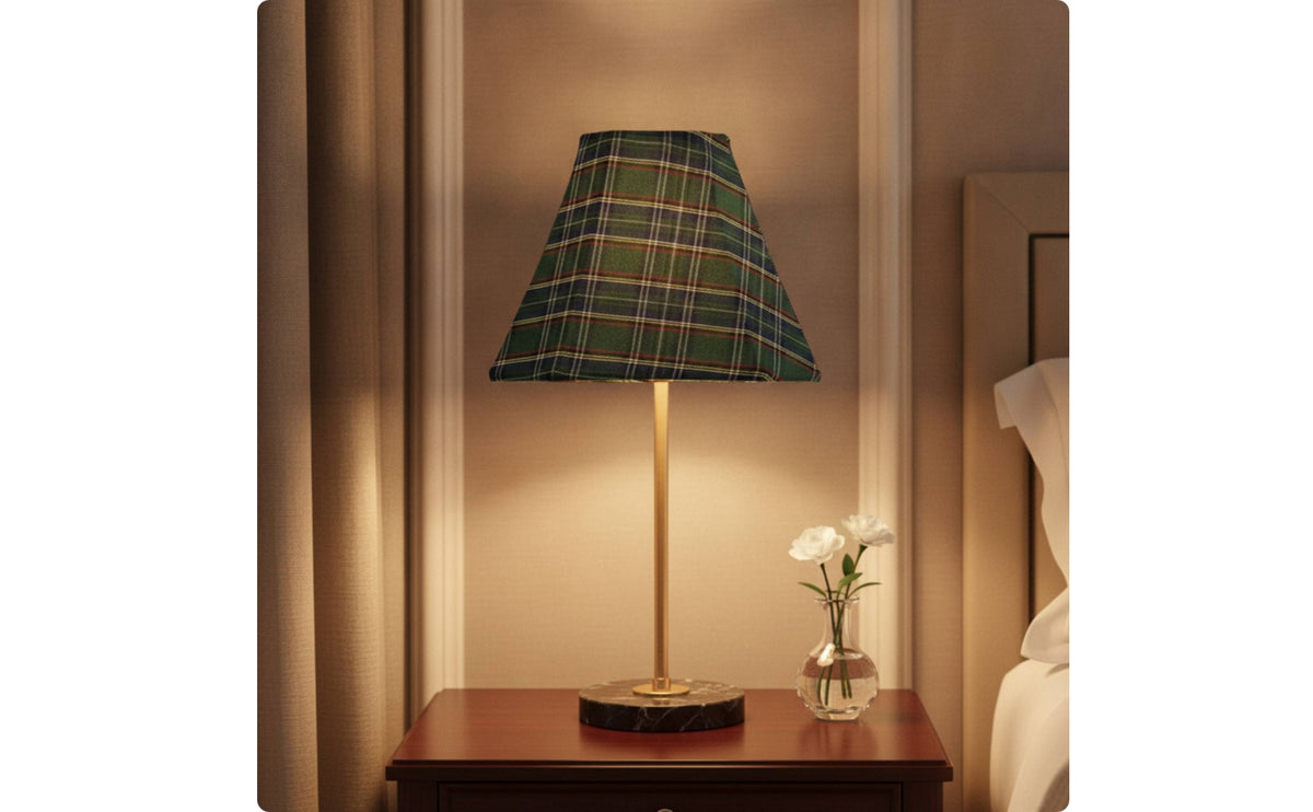 Plaid Lampshade Green Woven Textile Lampshade Plaid for Table Lamps