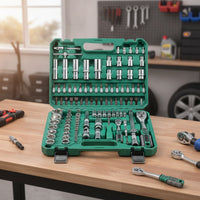 108 Pieces Mechanics Tool Set Mirror Finish Chrome Automotive Tool Kit Lightweight Socket Set with Case for Car Owners, Garage, Roadside Emergency