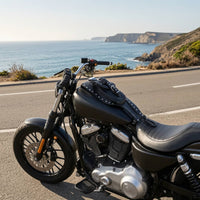 Streamlined Motorcycle Fuel Tank Bag Studded Fuel Tank Bag with Buckle Strap-on Quick-Access for Cruiser Riders