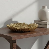 Gilded Leaf Tray Golden Finish Gold Decorative Tray Versatile Decorative Resin Plate for Desktop, Entryway, Washroom
