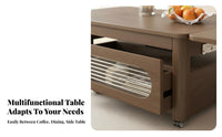 elevateTop Expandable Coffee Table Movable with Casters Multi-Use Surface Adjustable Height Hidden Storage Compartment