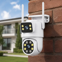 Outdoor WiFi Camera with Antennas Wireless Two-lensLens Camera Compact Hardwired for Home Entrance, Courtyard, Warehouse