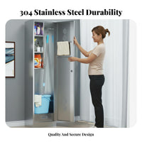 Mop and Broom Storage Cabinet Stainless Steel Cleaning Cabinet Organizer with Adjustable Shelves and Ventilation Slots Suitable for Laundry Room School Balcony