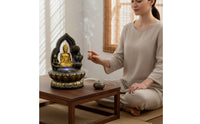 Resin Water Fountain Compact Indoor Fountain with LED Light Lighted Meditation for Desk, Office