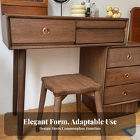Solid Wood Vanity Stool Rounded Corners Nordic Design Stool Easy to Assemble