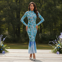 Long-Sleeve Mermaid Dress Fitted Fishtail Dress See-Through Evening Gown Lightweight for Women, Photoshoots, Themed Events, Costume Parties