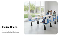 Attached Dining Table and Chair Set Steel Frame Cafeteria Table with Attached Seats Thickened Tabletop 4-Person Cafeteria Unit for Employees