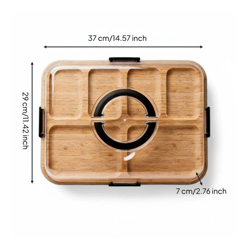 Bamboo Serving Tray with Lid Multi-Compartment Design Portable Snack Container