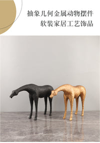 欧式轻奢几何金属动物雕塑艺术摆件玄关书房酒店电视柜家居装饰品