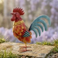 Iron Cockerel Ornament Speckled Outdoor Cockerel Ornament Handmade for Courtyard