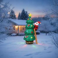 Freestanding Inflatable Christmas Tree with Santa Festive Christmas Tree with Climbing Santa Outdoor Decoration Indoor for Yard, Porch, Entryway