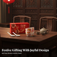Red Festive Ceramic Tableware Set, Gift Box, Holiday Blessing, Suitable for Adults