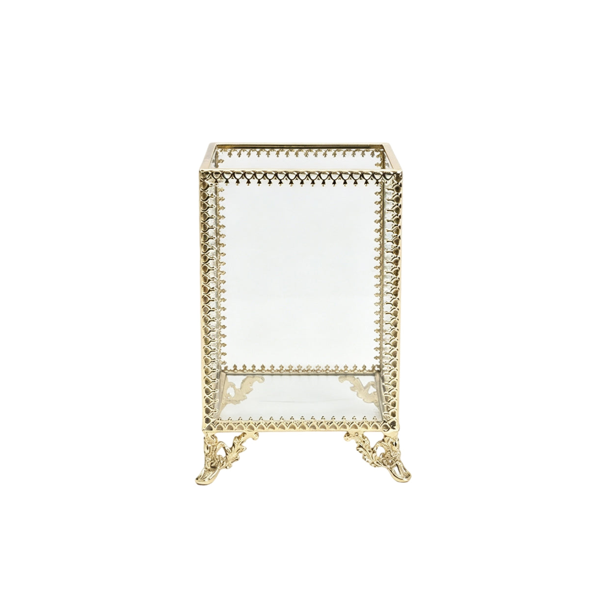 Gold-Tone Makeup Brush Holder Elegant Cosmetic Organizer Vintage Holder with Metal Frame Versatile for Vanity, Dressing Table