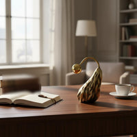 Abstract Pear Figurine Copper Finish Metal Pear Statue Ribbed Texture for Office