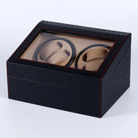 PU Leather Watch Winder Box with Ostrich Texture, 4+6 Slots, Automatic
