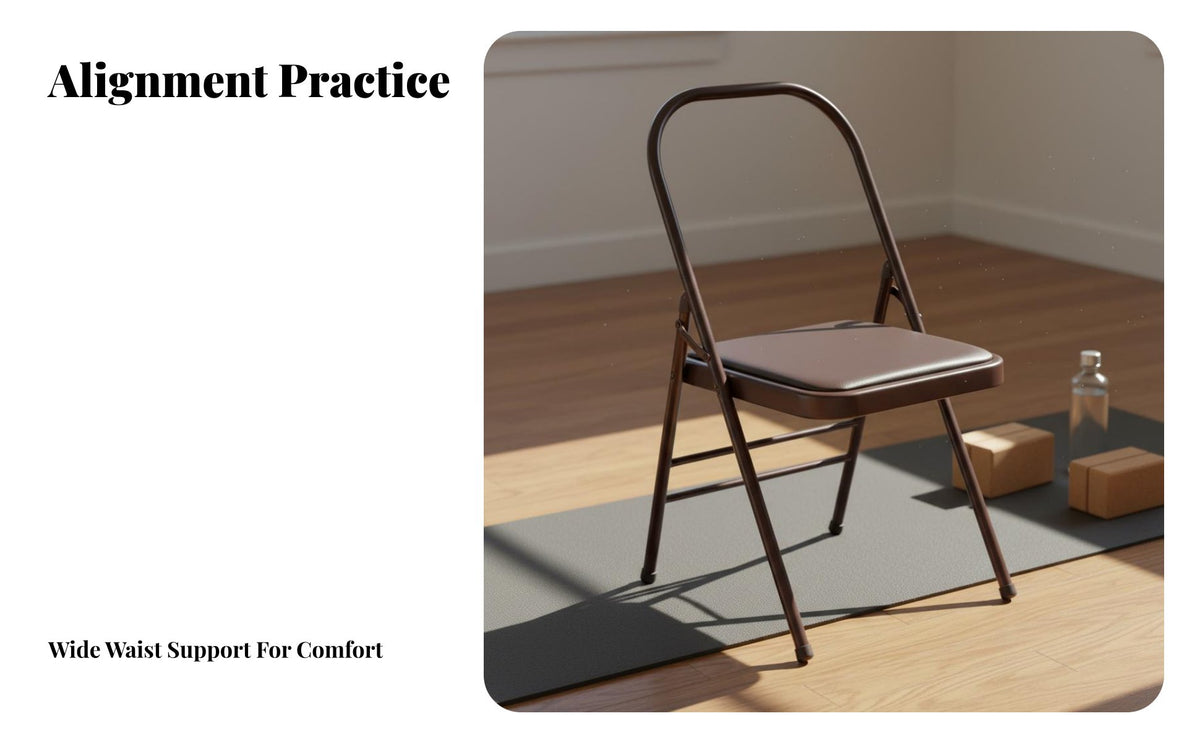 Optional Waist Support Iyengar Exercise Chair Heavy Duty Iyengar Exercise Prop Anti-Slip Feet Folding Exercise Chair Stable and Long-Lasting for Beginners, Seniors, Pilates Enthusiasts