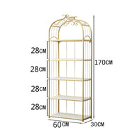 Nordic Floor Standing Shelf Elegant Design Gold Metal Frame Bookcase Sturdy & Stable Multi-Tier Metal Bookshelf for Living Room, Beauty Shop, Entryway