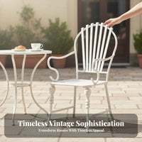 White Metal Table and Chair Set Retro Design Ornate 3-Piece Table and Chair Set Rust-Resistant Weather-Resistant for Balcony