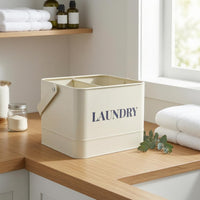 Handled Storage Basket Minimalist Divided Basket Light Beige Household Organizer for Laundry Room