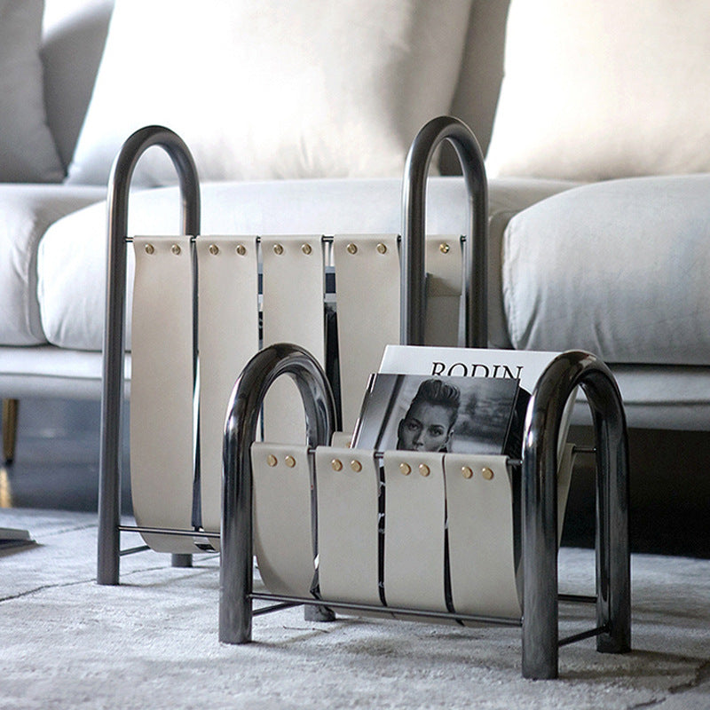 Modern Light Luxury Metal Leather Magazine Rack Bookshelf
