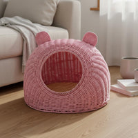 Woven Feline Bed Washable Straw Pet House Reusable for Patio, Cats
