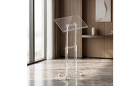 Acrylic Lectern with Wheels Transparent Adjustable Mobile Rolling Lectern for Teachers, Churches