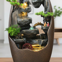 Rockery Waterfall Feature Tranquil Landscape Design Feng Shui Water Feature Misting Effect Bonsai Foliage Water Waterfall Feature
