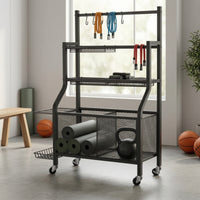 Garage Sports Equipment Organizer Smooth-Rolling Ball Storage Rackwith Wheels Heavy-Duty Garage Organizer with Shelves for Gym, Basement, Game Room