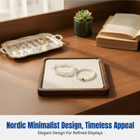 Walnut Wood Jewelry Tray, Sturdy Wood Organizer, Linen Lined, Ring Necklace Holder, Minimalist Photo Prop