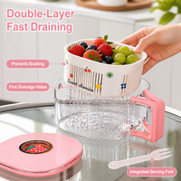 Double Layer Fruit Draining Basket, Portable Vegetable Washing Bowl with Lid, Kitchen Strainer for Washing Storing Serving Salad, Food-Grade Material