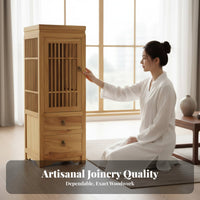 Zen-Inspired Tall Slatted Door Cabinet Modern Asian Design Storage Furniture Multi-Functional Sturdy Construction for Homeowners, Interior Decorators, Adults, Entryway, Hallway, Living Room, Corner Space
