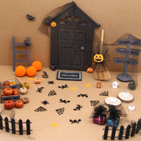Aged-Finish Miniature Door with Accessories Rustic Dollhouse Door Kit Mini Halloween Miniature Set Wooden for Crafters, Diorama