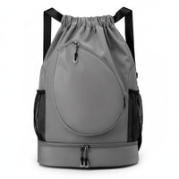 Lightweight Badminton Drawstring Bag Portable Sports Drawstring Bag Zippered Pocket Tennis Backpack Shoe Compartment for Travel