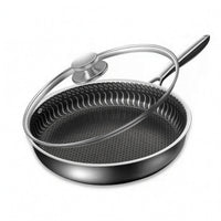 Lidded Frying Pan Lid Included Stainless Steel Frying Pan Patterned Side Walls Cookware for Stovetop Cooking