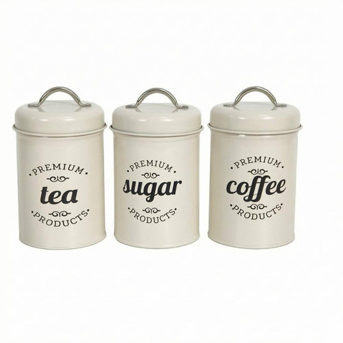 3 Pieces Coffee Sugar Tea Jars Arched Handles Airtight Canister Set Rustic Decor